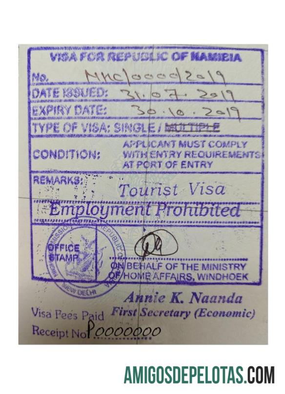 Visto de Carimbo da NAMÍBIA exemplo real